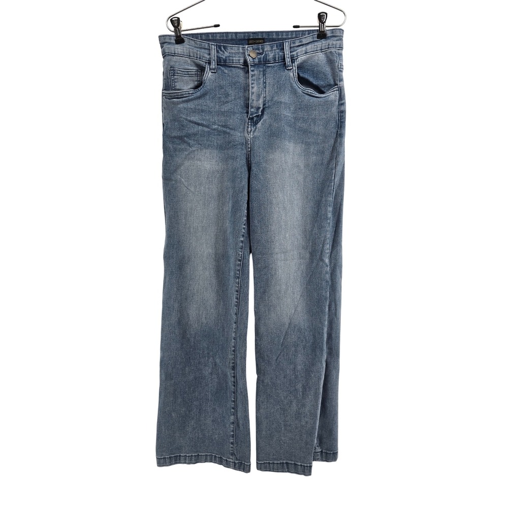 Coco + Carmen Jeans Womens L Wide Leg Blue Light Wash High Rise Stretch EUC